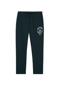 Donkergroene joggingbroek met een trekkoord in de taille, geribbelde boorden en een witte grafische print op de linker bovenbeen. Gemaakt van een zachte katoenmix.