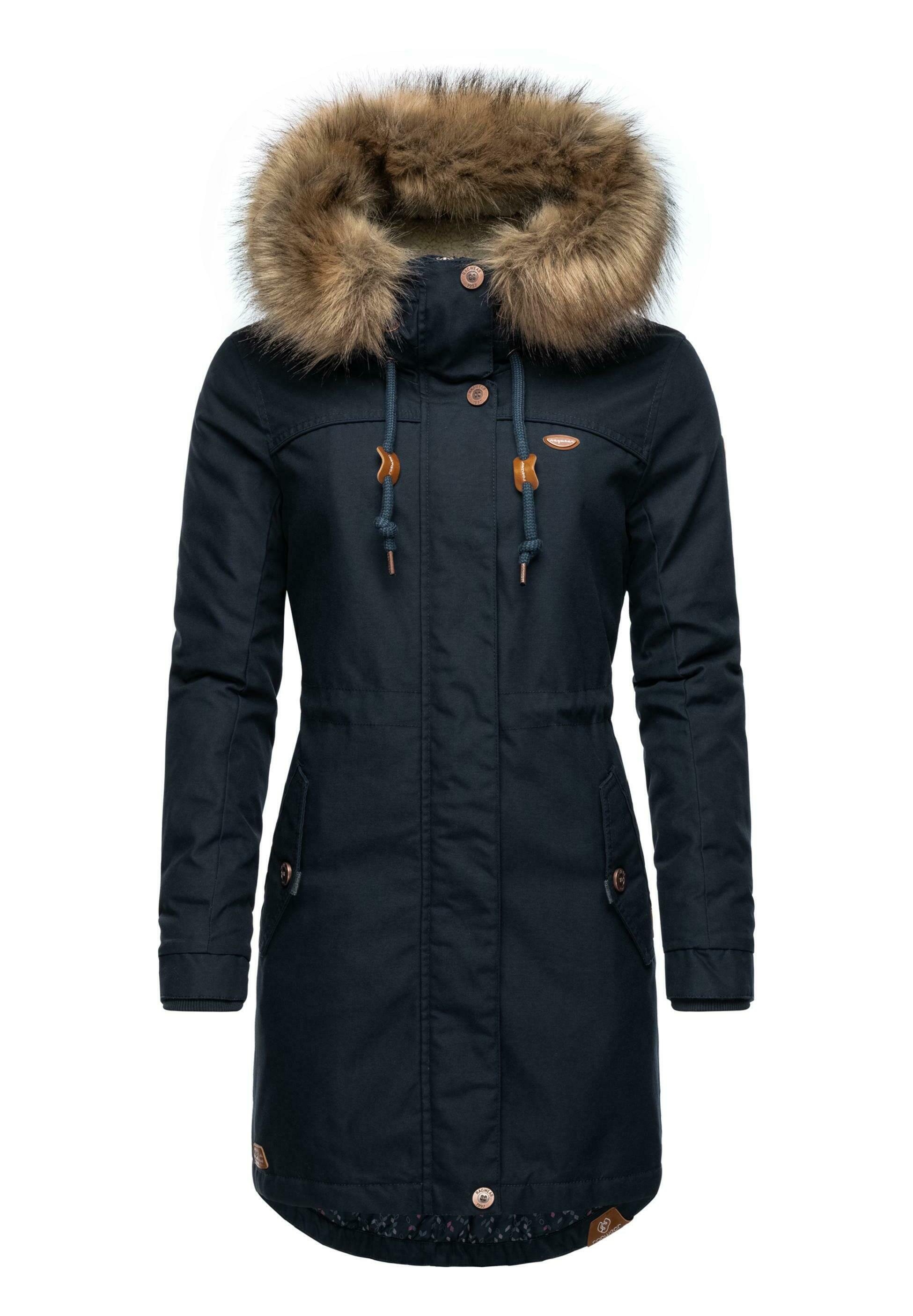 Parka Schwarze Winterjacke Mit Braunem Fell Jacken Mit Fellkapuze