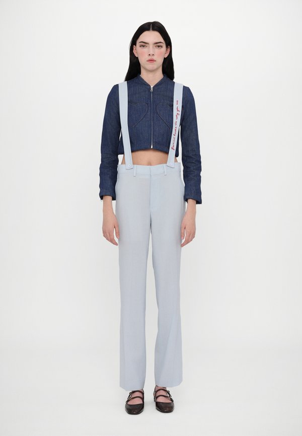 LIGHT BLUE EMBROIDERED SUSPENDER TROUSERS - Trousers
