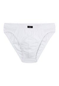 Boxer in cotone bianco con vita elastica, cuciture a contrasto e una piccola etichetta nera sul lato anteriore. Design classico.