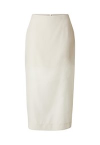 Knie-lange crème pencil skirt, gemaakt van gladde stof, met een elegante uitstraling, op maat gesneden vorm en een discreet split aan de achterkant.