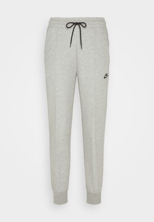 Gray sweatpants made of soft material, with an elastic waistband, black drawstring, and a small black Nike logo on the left thigh.