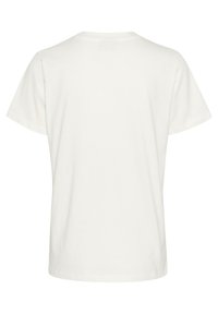 T-shirt en coton blanc à manches courtes, col rond et coupe décontractée. Texture lisse, design simple, sans motifs ni accents visibles.