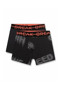 Black boxer briefs with an elastic waistband featuring "BREAK" in red text. The fabric has a smooth texture with a subtle design.