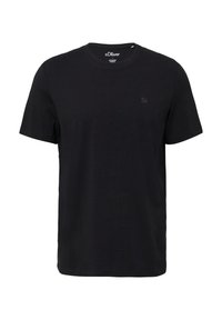 Czarna koszulka z krótkim rękawem typu crew neck z małym logotypem s.Oliver na lewej kieszeni, casualowy krój, gładki design.