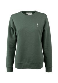 Groene sweatshirt van een katoenmix, met een ronde halslijn, lange mouwen en een klein wit boomlogo op de linkerkant van de borst.