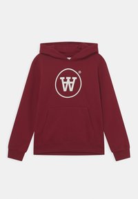 Bordeaux capuchon sweatshirt van een katoenmix, met een voorzak en een groot rond logo in het wit op de borst.