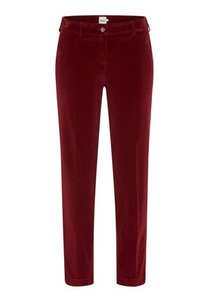Bordeaux corduroy broek met een rechte snit, sluiting met een knop aan de voorkant en vijf zakken. Zachte textuur met subtiele ribbels.
