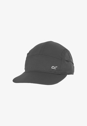 Gorra ligera de color gris oscuro con visera curvada y costuras visibles, con un pequeño logo blanco estilizado "R" en el panel lateral.