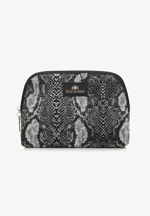 WITTCHEN cosmetic pouch in black and silver snake print, featuring a zip closure and a small brand logo plate on the front.