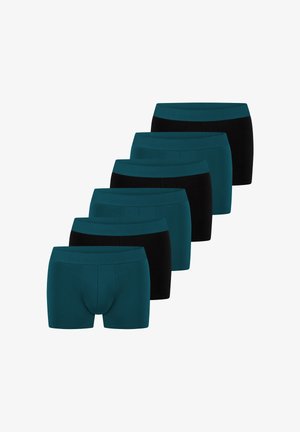 Sæt med boxershorts til mænd, bestående af tre i blågrøn og tre i sort. Fremstillet af blødt stof med elastiske linninger og front med kontureret pouch-design.