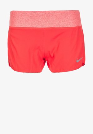 Rote Sportshorts mit grauem elastischem Bund und kleinem grauem Logodetail an der Seite. Hergestellt aus leichtem, feuchtigkeitsableitendem Material.
