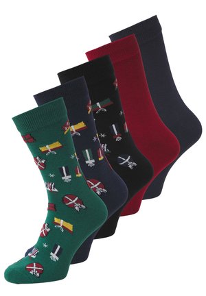 JACXMAS WRAPPING SOCKS 5 PACK - Nogavice - navy blazer pack:aventurine - black - navy blazer - rio red