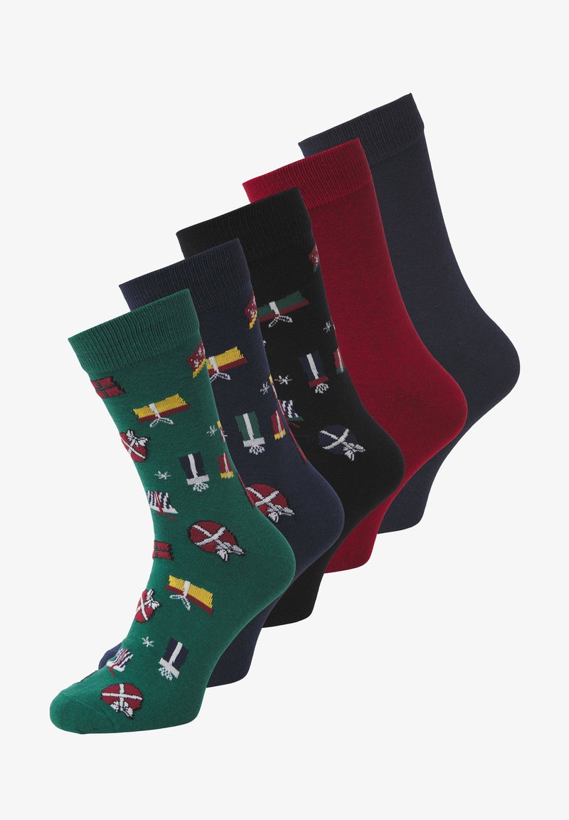 Jack & Jones JACXMAS WRAPPING SOCKS 5 PACK - Sokken - navy blazer pack:aventurine - black - navy blazer - rio red