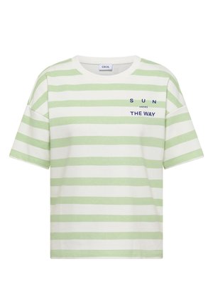 Cecil, HALBARM SHIRT MIT STREIFEN UND WORDING-DETAIL - T-shirts print - raw matcha lime