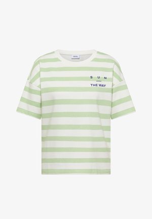 Cecil, HALBARM SHIRT MIT STREIFEN UND WORDING-DETAIL - T-shirt imprimé - raw matcha lime