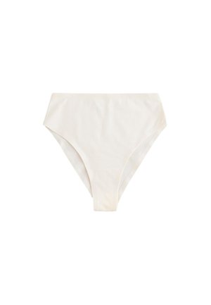 Majtki od bikini z wysokim stanem w kolorze kremowym, wykonane z gładkiej tkaniny, o minimalistycznym wzornictwie z bezszwowym wykończeniem i bez wzorów.