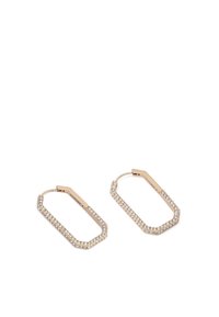 Boucles d'oreilles créoles en or rose avec une forme octogonale, ornées d'une rangée de strass clairs le long du bord extérieur. Fini lisse et poli.