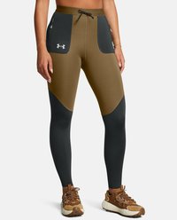 Täispikkused spordileggingsid oliivrohelises ja mustas värvitoonis, millel on lukuga taskud, nöörist vöökoht ning sile ja veniv tekstuur.