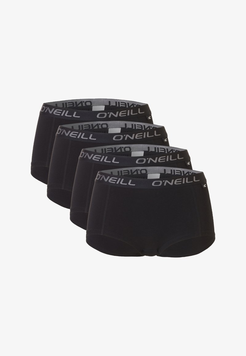 Boxers en coton noir avec une taille élastique O'Neill. Quatre paires présentées, mettant en avant une texture lisse et un design minimaliste.