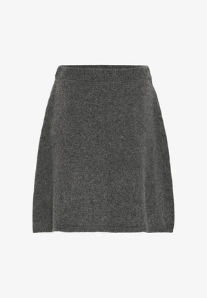 Jupe en laine gris foncé, dotée d'une texture lisse, d'un design évasé et d'une taille élastique côtelée pour un ajustement confortable.