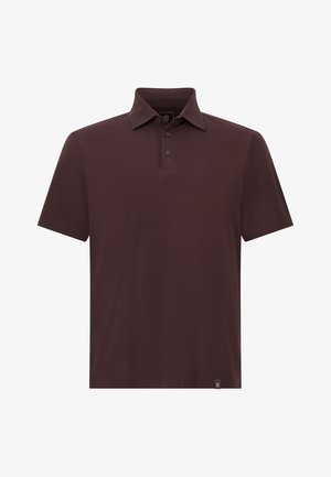 Pruun polo särk, mis on valmistatud siledast kangast, klassikalise kraega, kolme nupuga ja väikese logoga vasakus alanurgas.