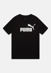 Čierne bavlnené tričko s krátkym rukávom so zväčšeným bielym logom "PUMA" a grafikou skáčuceho pumy. Dizajn s okrúhlym výstrihom, ľahký materiál.