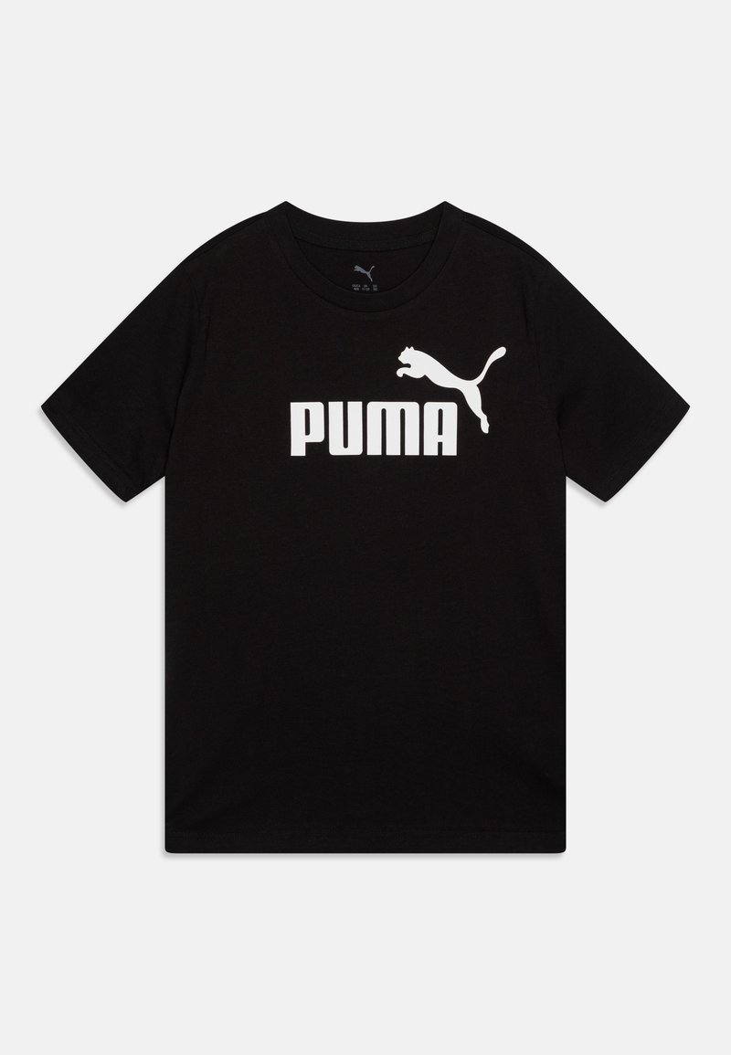 Čierne bavlnené tričko s krátkym rukávom so zväčšeným bielym logom "PUMA" a grafikou skáčuceho pumy. Dizajn s okrúhlym výstrihom, ľahký materiál.