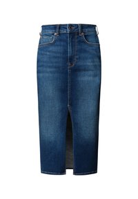 Tumesinistes teksades keskmise pikkusega seelik esilõhikuga, nööpidega, vööaasadega ja esitaskutega.