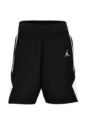 Shorts de sport noirs avec des panneaux latéraux blancs et un petit logo Jumpman blanc sur la partie avant de la jambe droite.