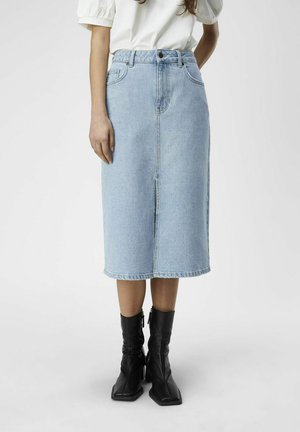 OBJELLEN MW MIDI NOOS - Falda acampanada - light blue denim