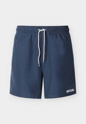 Tengerészkék úszónadrág fehér zsinórral és "Rip Curl" logóval a bal alsó lábszáron, rugalmas derékrész, sík elülső kialakítás.