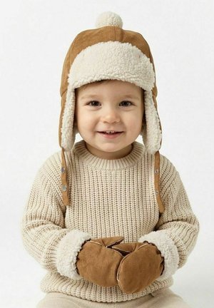 MINOTI, 2PCS SET SHERPA AVIATOR HAT AND MITTENS - HAT - Bonnet - tan