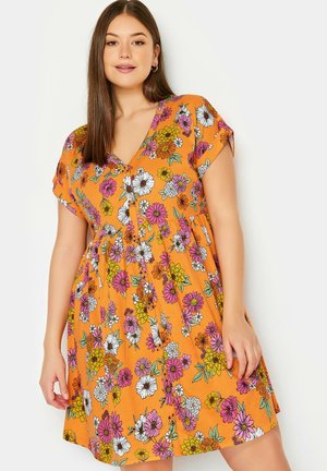 Yours Clothing FLORAL BUTTON FRONT - Jurk - orange