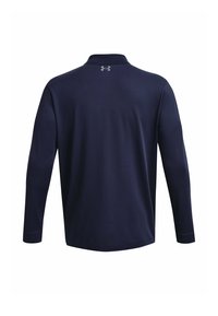 Pohodlná polo košeľa s dlhým rukávom v námorníckej farbe vyrobená z hladkej tkaniny, s golierom a malým logom na hornej časti chrbta. Jednoduchý a priliehavý dizajn.