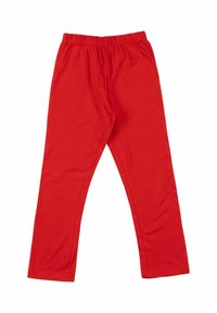 Leggings rossi in cotone con vita elastica, caratterizzati da una texture morbida e un design a gamba dritta. Senza motivi o accenti visibili.