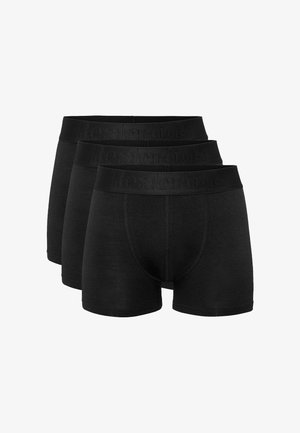 Boxers pour hommes noirs en pack de trois, avec une texture douce, une taille élastique avec un logo en relief et une coupe ajustée.