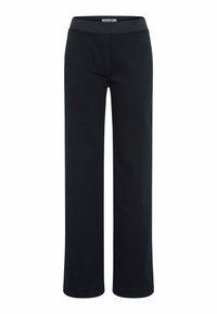 Sorte vide bukser fremstillet af blødt stof, med elastisk talje og uden synlige lommer eller pynt.
