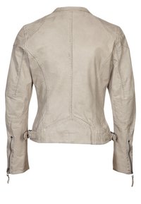 Lichtbeige leren jack met een aansluitend ontwerp, met een gladde textuur, naaddetails, zijzakken en ritsmanchetten.