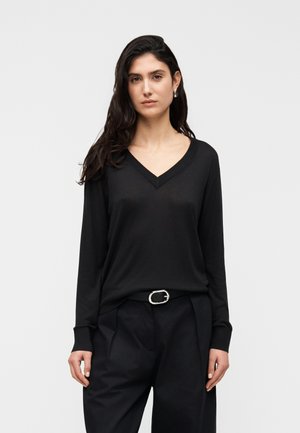 FINE GAUGE V NECK - Pullover - black