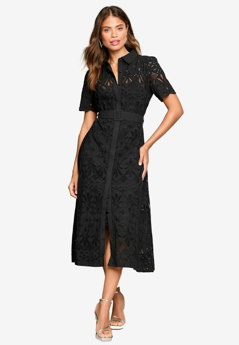 Lipsy BRODERIE BELTED MIDI - REGULAR FIT - Marškininė suknelė - black