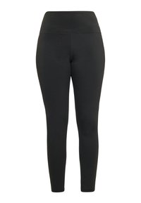 Musta leggins valmistettu joustavasta kankaasta, jossa on korkea vyötärö ja tyylikäs, istuva muotoilu, litteät saumat ja ilman näkyviä kuvioita.