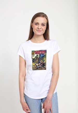 Biała koszulka z krótkim rękawem z kolorową grafiką okładki komiksu "Strażnicy Galaktyki" na środku. Prosty krój.