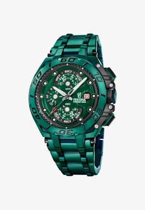 Orologio Festina Chrono Bike verde in acciaio inossidabile con tre quadranti ausiliari, finestra data, lunetta girevole e lancette e indici luminescenti.