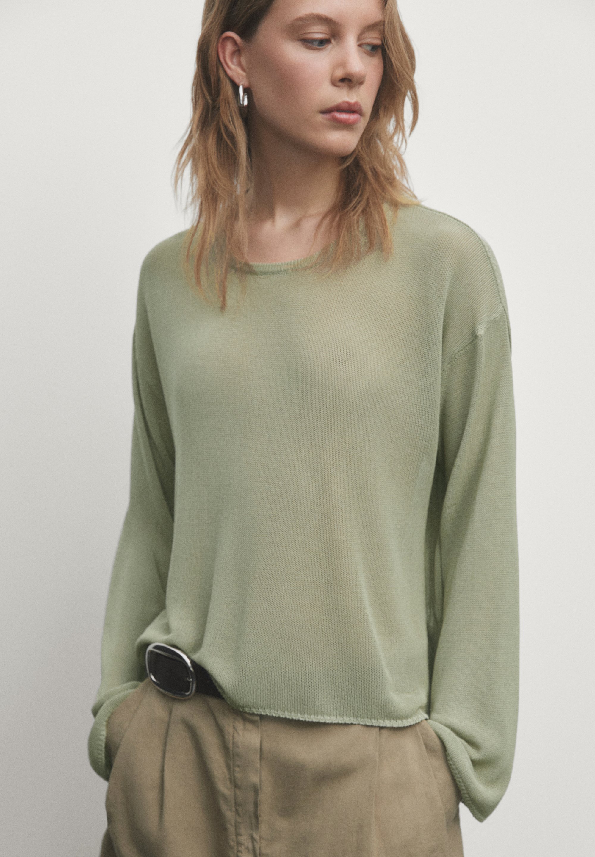 Massimo Dutti LONG SLEEVE - Strickpullover - light green/hellgrün 