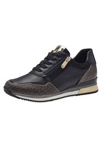 Sneaker neri con un motivo texturizzato marrone, con chiusura a lacci, zipper in accento dorato e suola testurizzata. Realizzati in materiali sintetici.