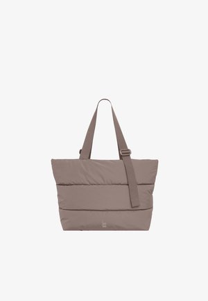 Borsa tote imbottita color taupe con due spallacci e una tracolla regolabile, con un piccolo logo "Got Bag" vicino al centro in basso.