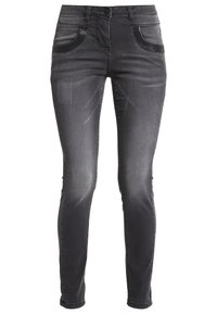 Skinny jeans in een donkergrijze wassing, gemaakt van denim, met voorzakken, een knoopsluiting en subtiele whiskeringdetails.