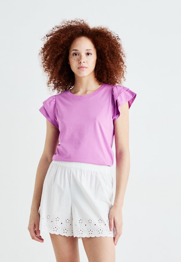 SLFCAMILA SS RUFFLE - Print T-shirt - first bloom