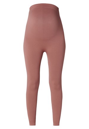 Hooggewaisted geribbelde leggings in een stofkleur met een aansluitende pasvorm, die tot de enkels reiken.
